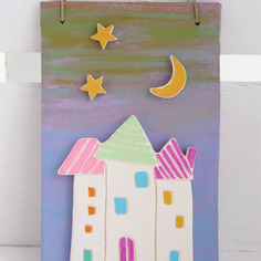 Scorcio casine terracotta su tela multicolor 