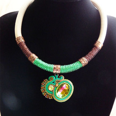 Collana tricottone beige, soutache, peyote 