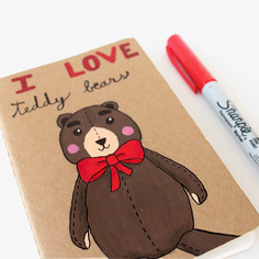 Made to order quaderno moleskine illustrato "i love teddy bears" con orsetto di pezza 