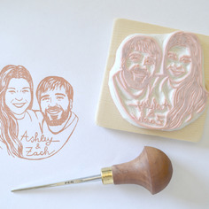 Timbro grande personalizzato con ritratto di coppia 