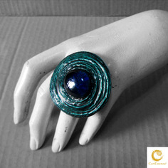 Anello in papier maché "i tondi" *grande* - blu / perla blu