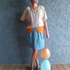 Jupe  / top danseuse bleu motif petits chiens/ jaune 