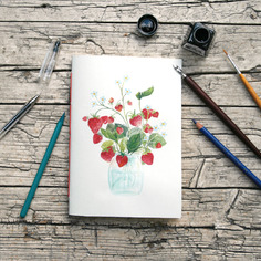 Quaderno illustrato ad acquerello con vasetto di fragole 
