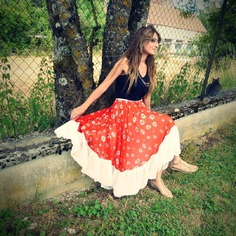 Jupe bohème babydoll t38/40 liberty, froufrou, rétro, vintage, hippie, romantique, robe bustier, rouge, danseuse 