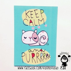 Cartolina illustrata gatto keep calm and purrrr :) 