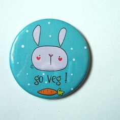 Calamita illustrata. coniglietto go veg! sfondo turchese a pois 