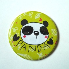 Calamita illustrata. panda! sfondo verde con decorazioni floreali 