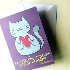 Biglietto illustrato con busta gatto cuore con citazione :) 