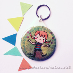 Portachiavi rotondo illustrato. pippi calzelunghe 