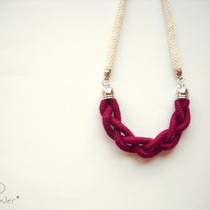 Collana lunga con cordoncino in cotone e treccia in cotone color rubino- milleintrecci autunno- rosso - collezione autunno/inverno 2015 