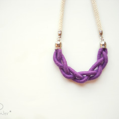 Collana lunga con cordoncino in cotone e treccia in cotone color ametista- milleintrecci autunno- viola ametista -  collezione autunno/inverno 