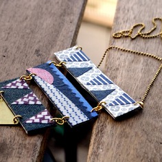 Collana a mosaico - triangoli pattern di stoffa e ottone - catena in argento indiano 