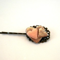 Mollettina per capelli con cuori glitter fatti a mano 