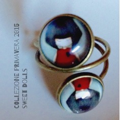 Anello doppio in metallo color bronzo illustrazione, sweet dolls cabochone 