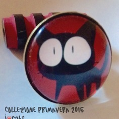 Anello in metallo illustrazione i lovecats cabochone 