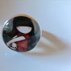 Anello in metallo illustrazione, sweet dolls cabochone 