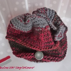 Cappello bordeaux &amp; cenere in lana con bottone 