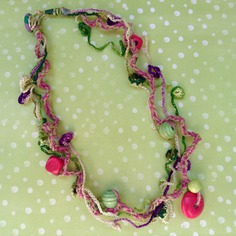 Collana tricot cotone corda e legno 