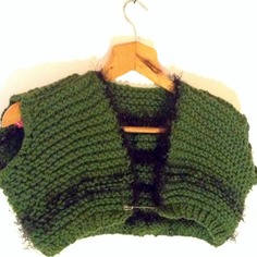 Bolerino scalda spalle in pura lana verde scuro e lana peluche  nero 