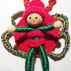 Spilla gnomo farfalla natalizio, rosso verde in legno e lana