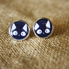 Orecchini a lobo color argento *gatto nero* 