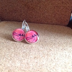 Orecchini a perno  in resina uccelini sul filo - versione rosa