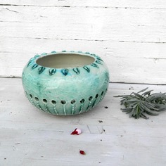 Scultura naturale in ceramica verde acqua 