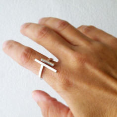 Anello argento 925 regolabile barre parallele anello aperto 