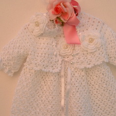 Abitino, golfino e fascia per capelli per bebè da battesimo, eseguiti all'uncinetto. su ordinazione 