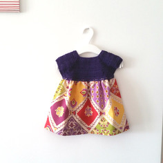 Abito neonata 3 -6 mesi viola in cotone con gonna stampata a maioliche 