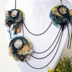 Collana tessile e resina colata a mano 