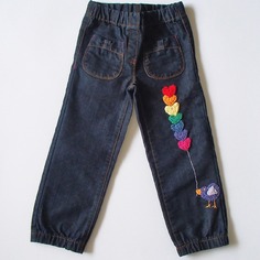 Pantaloni jeans da bambina con decoro - uccellino 