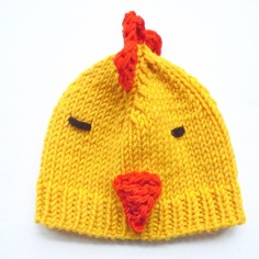 Cappellino pulcino da bambina/o in lana merino taglia neonato 