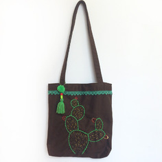 Borsa da spalla con cactus, fico d'india ricamato a mano 