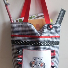 Borsa shopper bag nera, rossa e bianca