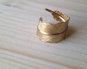 Bague plume dorée laiton réglable